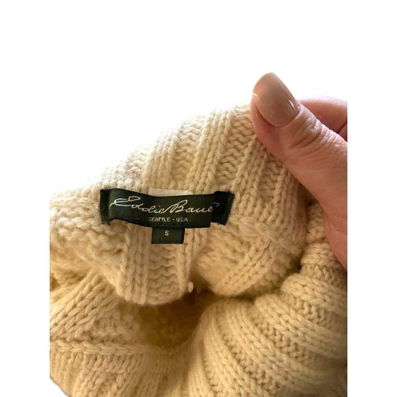 Eddie Bauer Y2K Cableknit Chunky Sweater Cream Size S Counteyside Chic Preppy - Picture 3 of 15